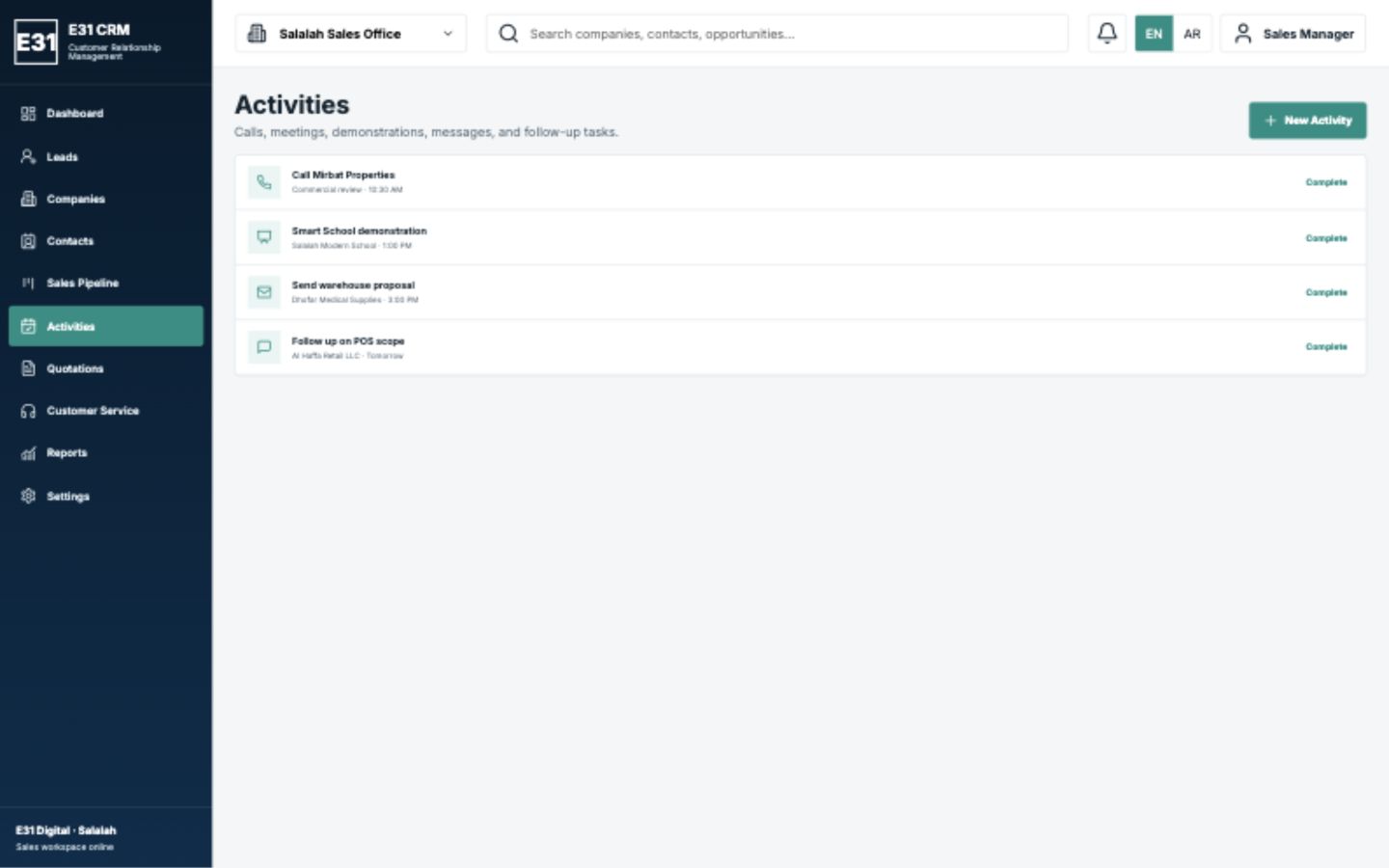 CRM System Activities