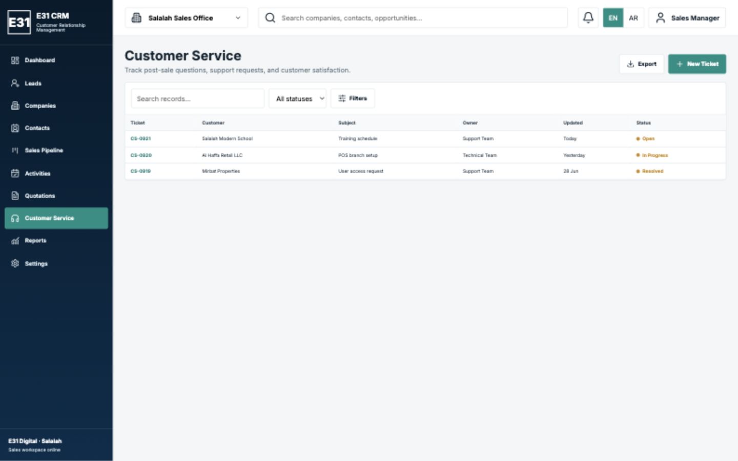 CRM System Customer Service