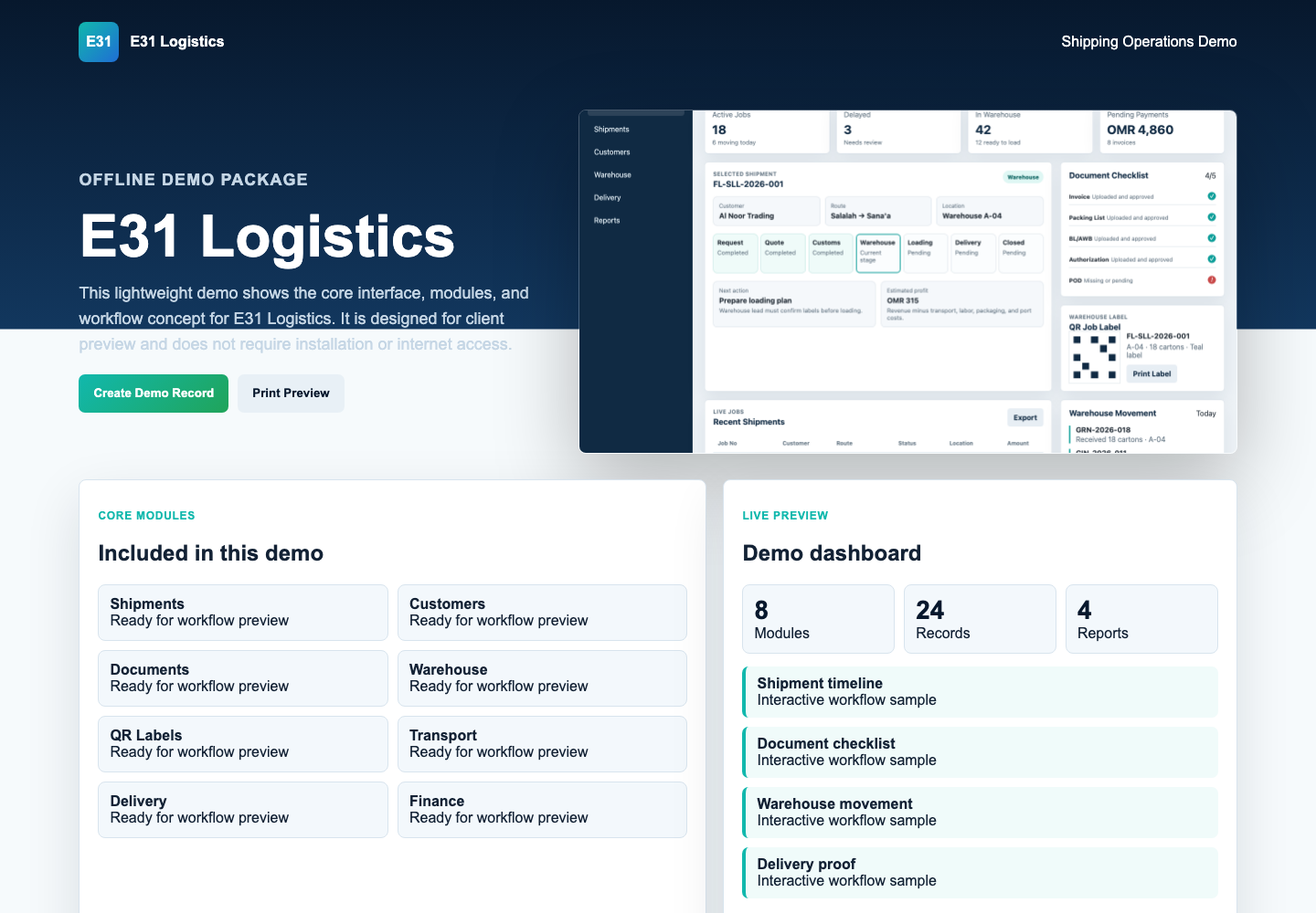 E31 Logistics preview