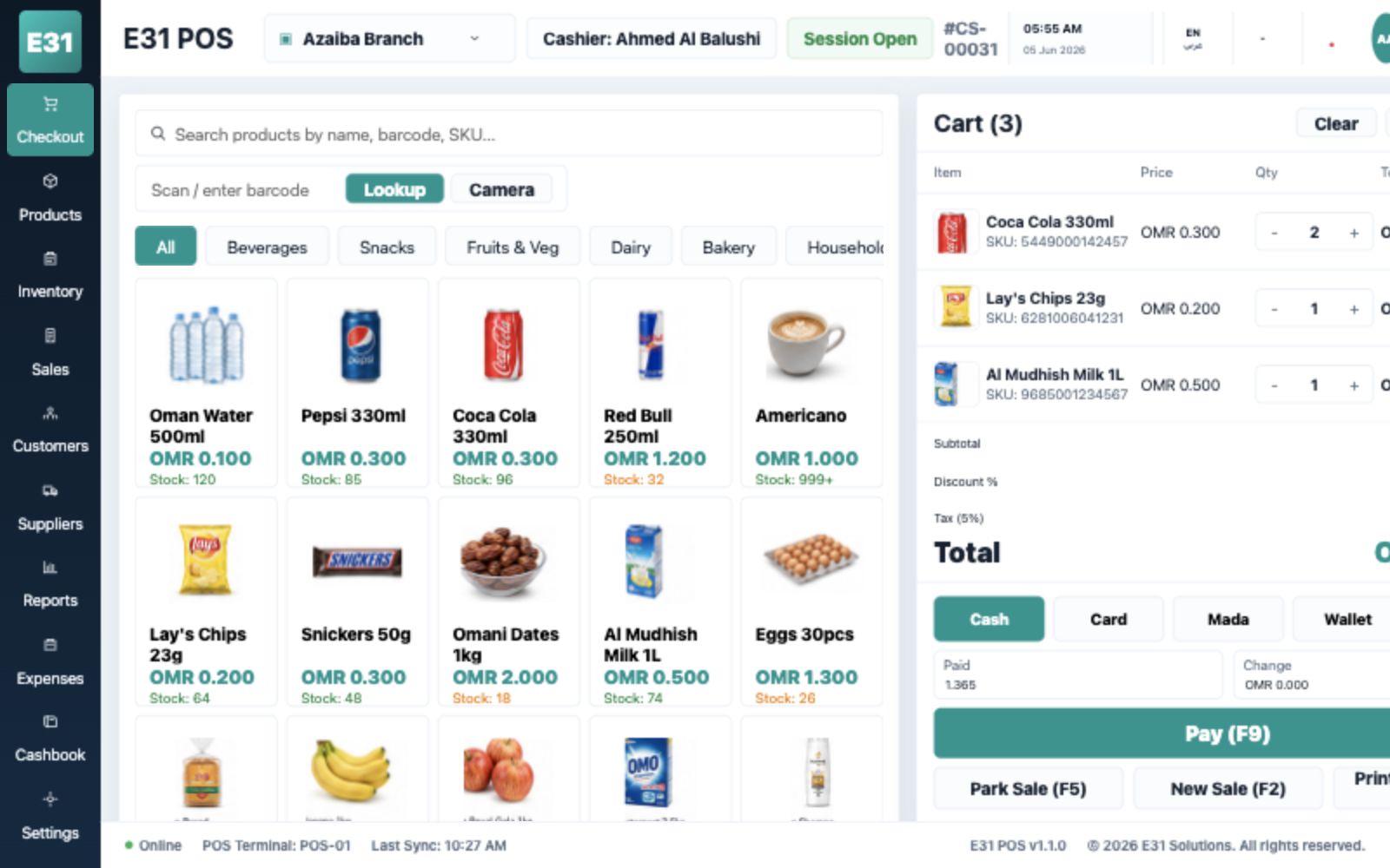 E31 Smart POS checkout and inventory interface