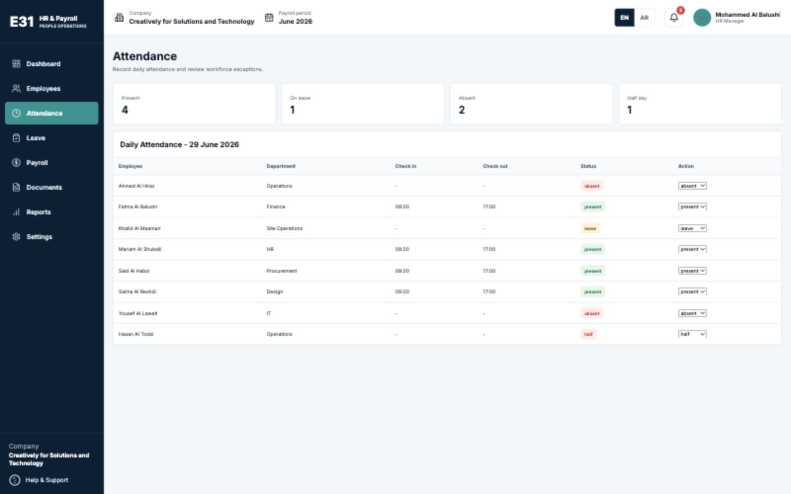 HR & Payroll System Attendance