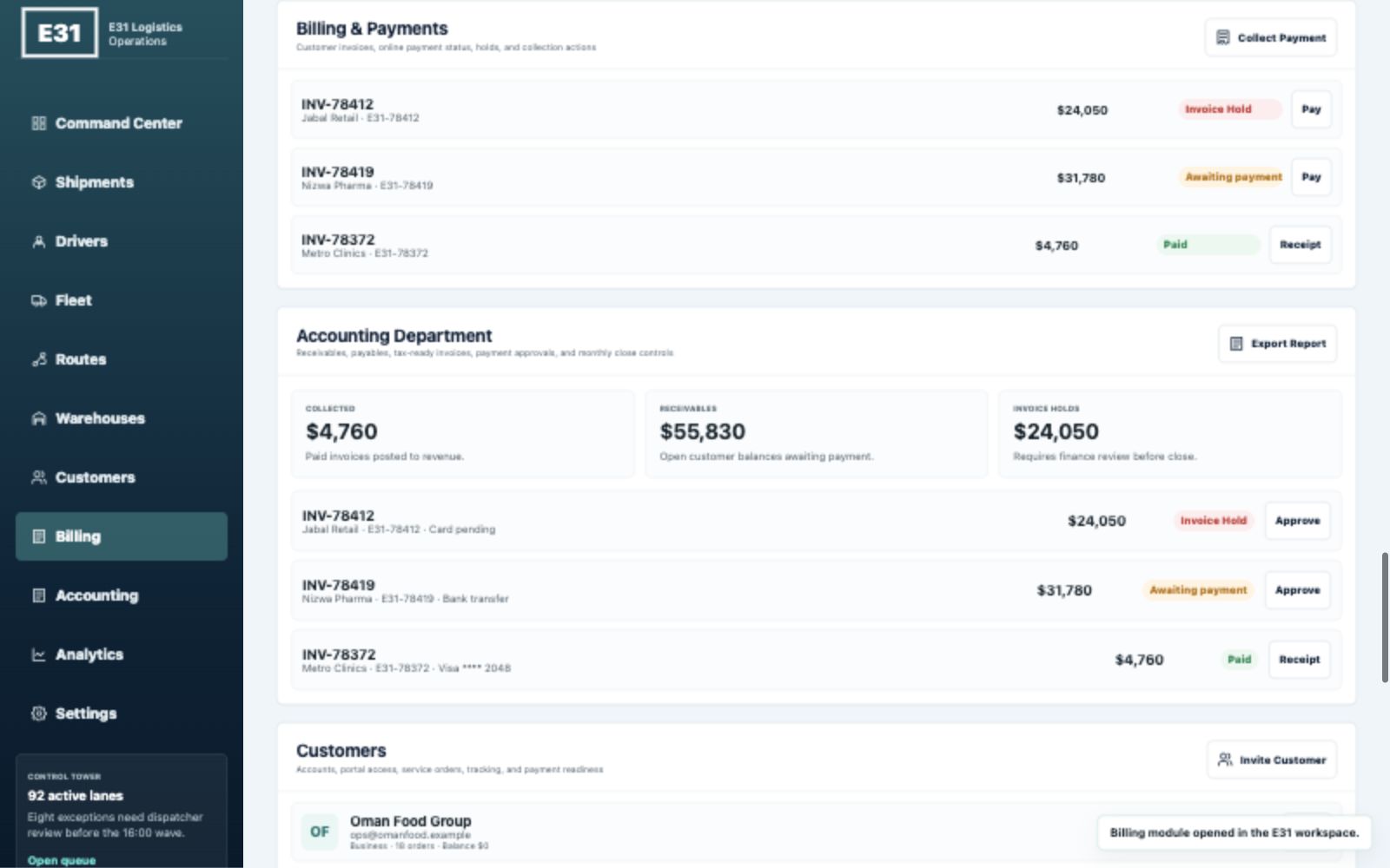 Logistics System Billing