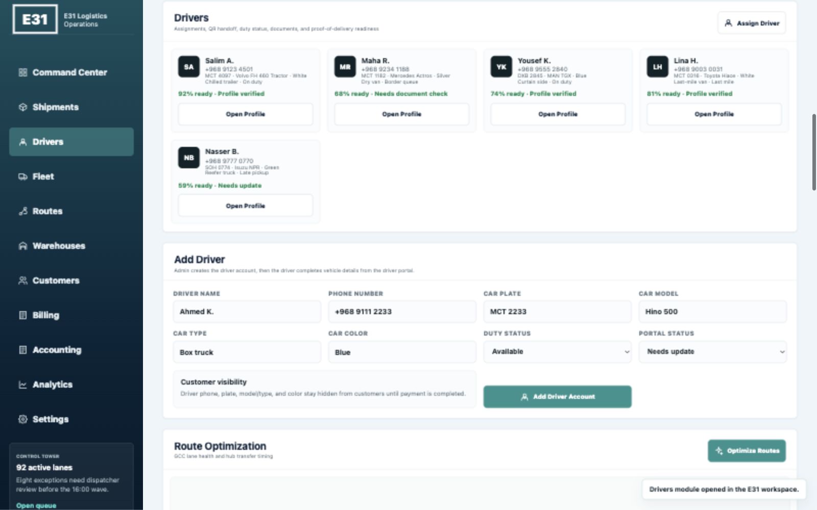 Logistics System Driver flow