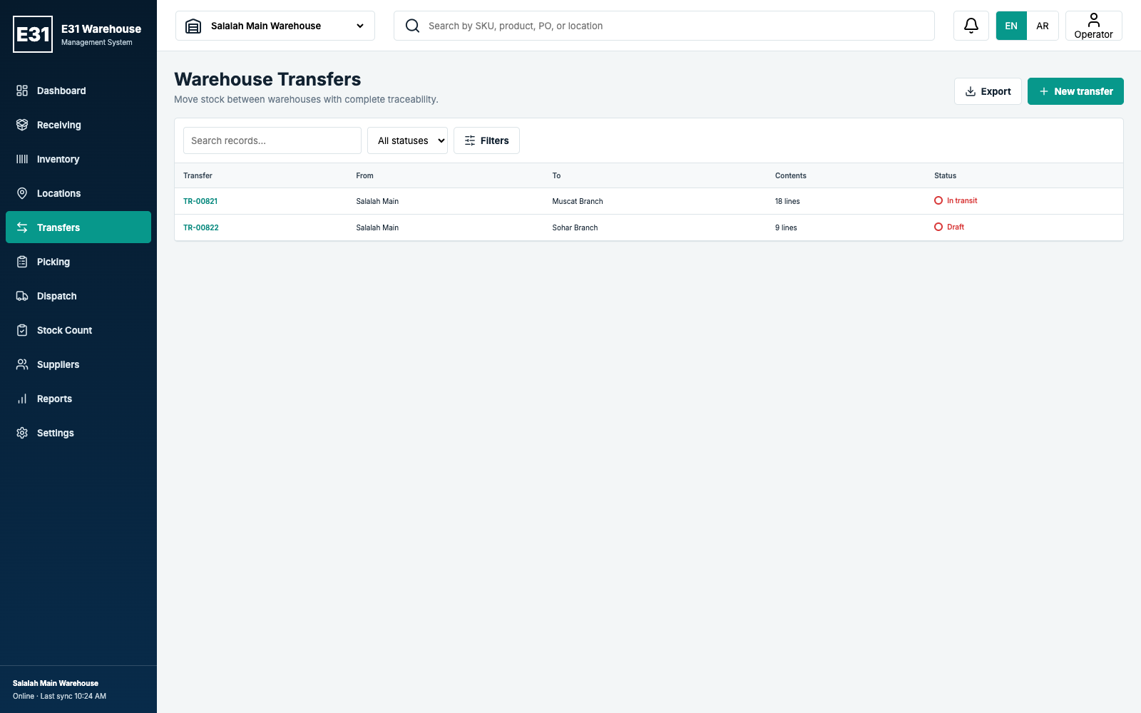 Warehouse System Transfers